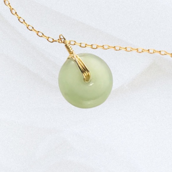 Green Jade 14kt Gold Real Sterling Silver Minimalist Necklace - Dainty - - Picture 11 of 12